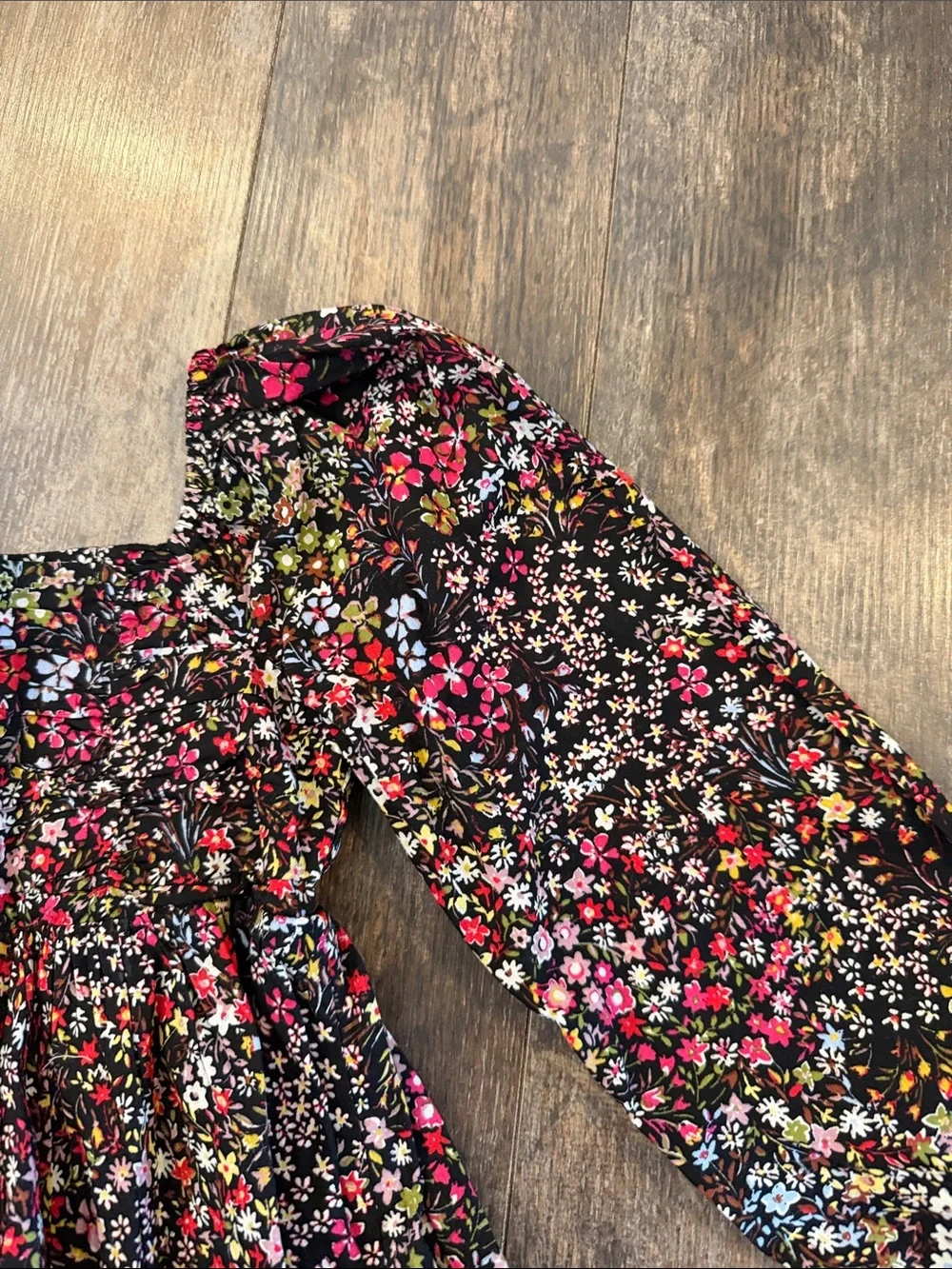 GAP Black Floral Long-Sleeve Smocked Dress